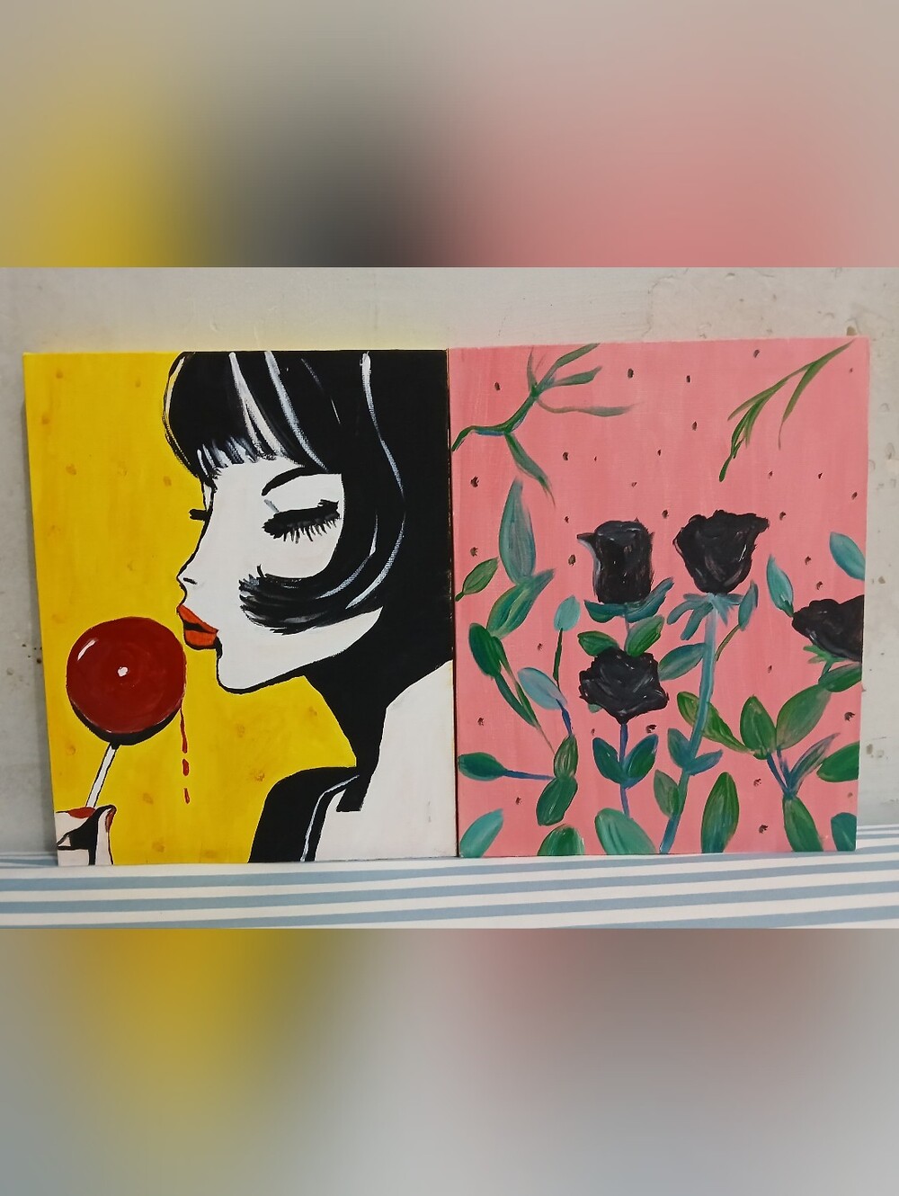 2 Acrylic, Vibrant Colored Paintings on 8 × 10 Canvases.